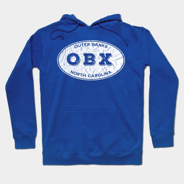 OBX Oval in White Distressed Hoodie by YOPD Artist